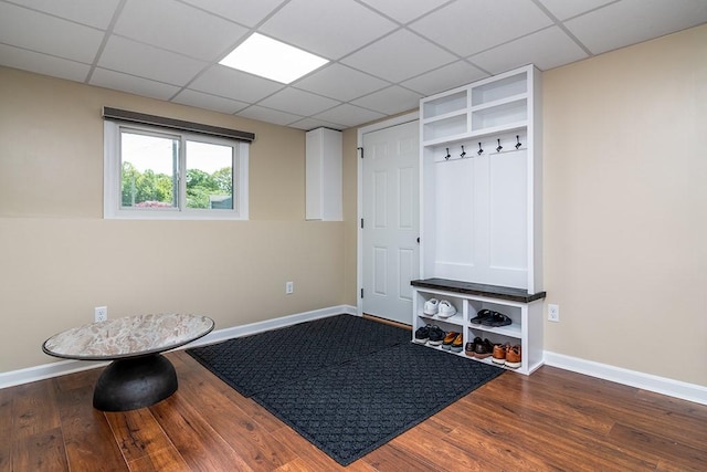 26 Ivy Hollow Ct, Cranston, RI 02921 - mudroom with baseboards, a paneled ceiling, and dark wood-style floors