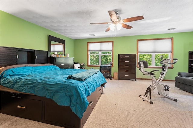 607 Brookhaven Ln, Woonsocket, RI 02895 - carpeted bedroom featuring multiple windows, ceiling fan, baseboards, and a textured ceiling