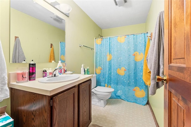 607 Brookhaven Ln, Woonsocket, RI 02895 - bathroom with toilet, vanity, curtained shower, and tile patterned floors