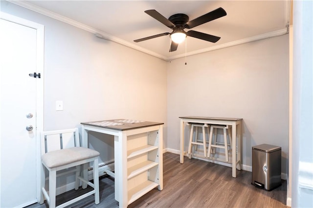 76 Park St Unit C1, Pawtucket, RI 02860 - miscellaneous room featuring wood finished floors, ornamental molding, ceiling fan, and baseboards