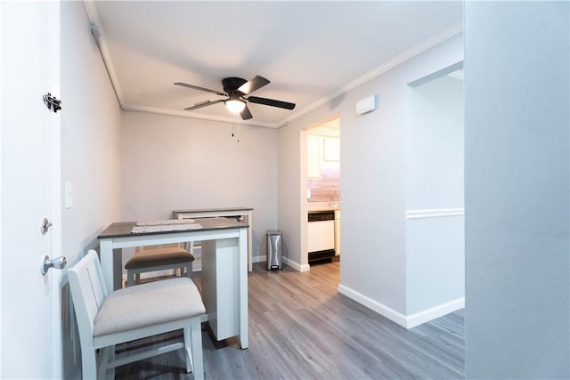76 Park St Unit C1, Pawtucket, RI 02860 - home office featuring wood finished floors, ceiling fan, baseboards, and ornamental molding
