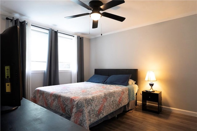 76 Park St Unit C1, Pawtucket, RI 02860 - bedroom featuring baseboards, ornamental molding, wood finished floors, and a ceiling fan