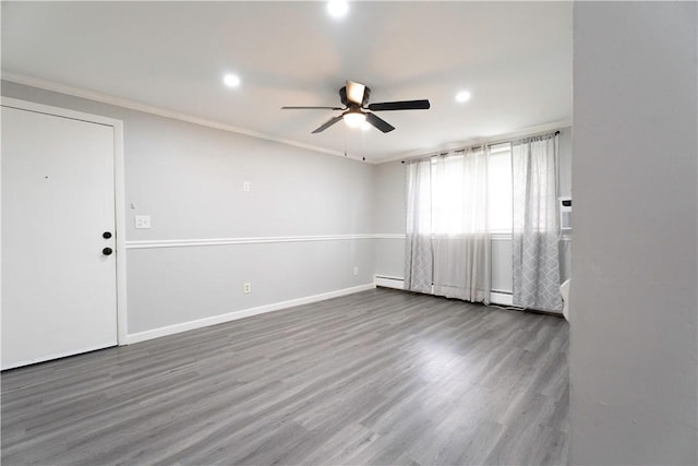 76 Park St Unit C1, Pawtucket, RI 02860 - unfurnished room with ceiling fan, wood finished floors, baseboards, recessed lighting, and a baseboard radiator