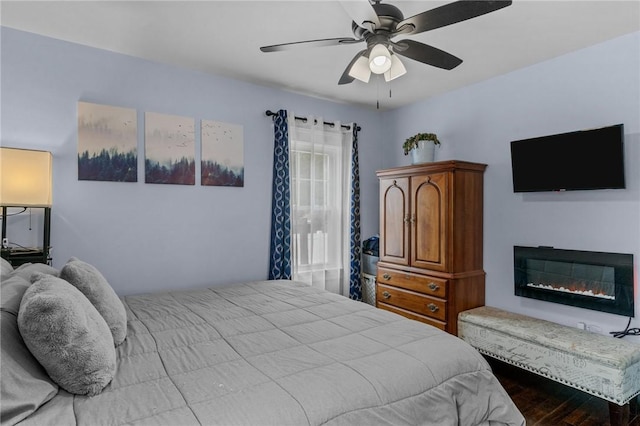261 Columbus Ave, Pawtucket, RI 02861 - bedroom featuring wood finished floors, a glass covered fireplace, and ceiling fan