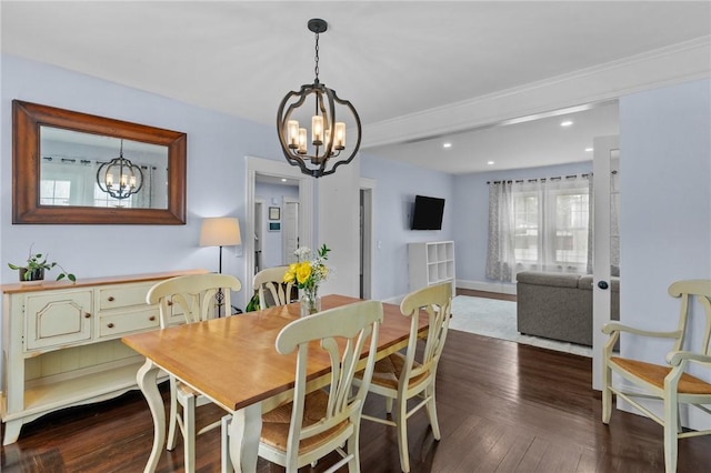 261 Columbus Ave, Pawtucket, RI 02861 - dining space featuring a chandelier, dark wood-style flooring, and recessed lighting