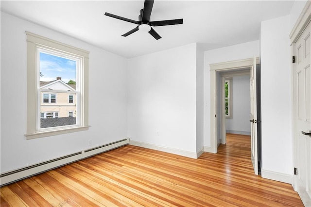 1314 Chalkstone Ave, Providence, RI 02908 - unfurnished room with a baseboard radiator, healthy amount of natural light, light wood finished floors, and ceiling fan
