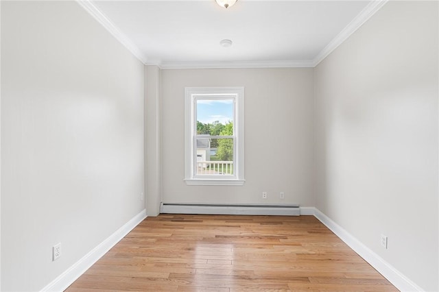 2 Francis St, Coventry, RI 02816 - empty room with baseboard heating, crown molding, light wood-style floors, and baseboards