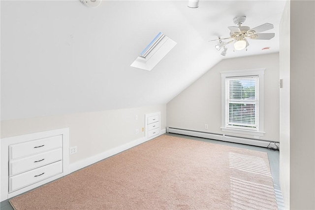 2 Francis St, Coventry, RI 02816 - additional living space with a baseboard heating unit, lofted ceiling, carpet, a ceiling fan, and a skylight