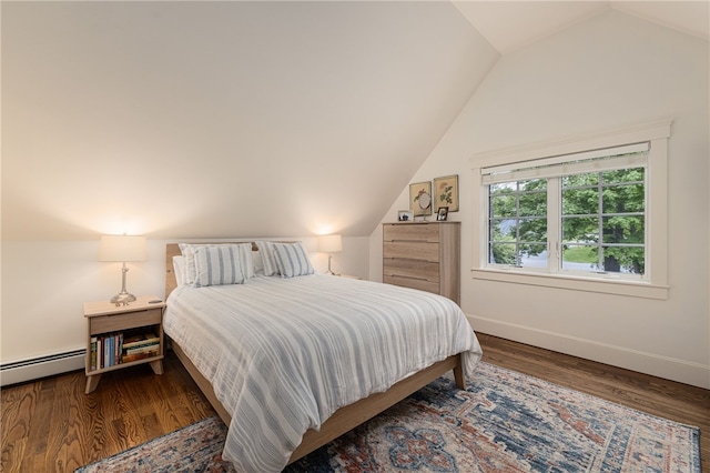 56 Summerfield Ln, Middletown, RI 02842 - bedroom featuring lofted ceiling, a baseboard heating unit, wood finished floors, and baseboards