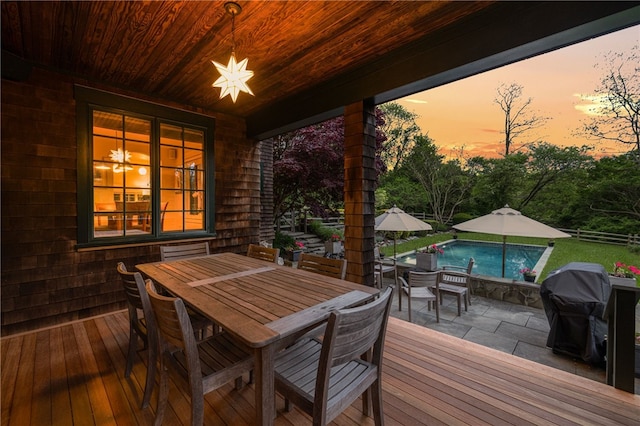 56 Summerfield Ln, Middletown, RI 02842 - deck featuring outdoor dining area, an outdoor pool, and a grill