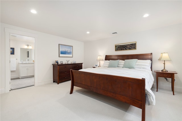 56 Summerfield Ln, Middletown, RI 02842 - bedroom with light carpet, recessed lighting, ensuite bathroom, and baseboards