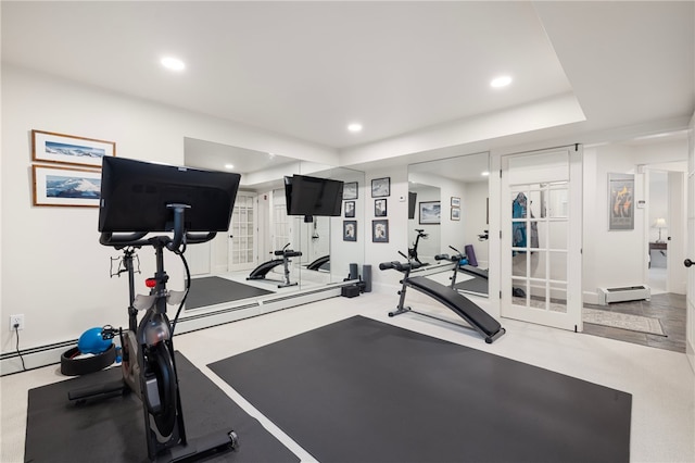 56 Summerfield Ln, Middletown, RI 02842 - exercise area with recessed lighting, a baseboard heating unit, and a baseboard radiator