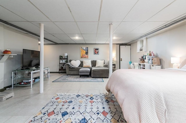 212 S Spruce St, East Providence, RI 02914 - bedroom with light tile patterned floors, recessed lighting, a paneled ceiling, and baseboards