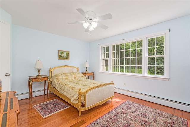 40 Haverhill Ave, North Kingstown, RI 02852 - bedroom featuring baseboard heating, wood finished floors, and ceiling fan