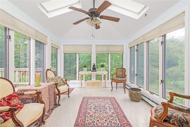 40 Haverhill Ave, North Kingstown, RI 02852 - sunroom / solarium featuring a skylight, baseboard heating, and vaulted ceiling