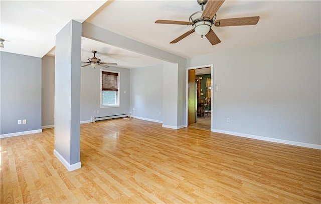 99 Fairfield Ave, Woonsocket, RI 02895 - unfurnished room with a ceiling fan, baseboard heating, light wood finished floors, and baseboards
