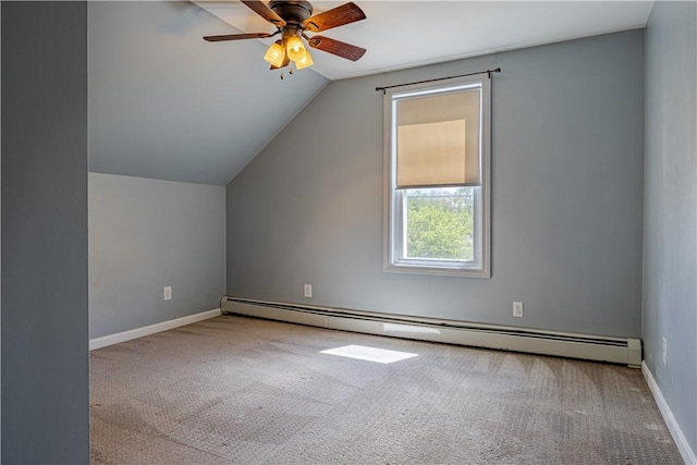 99 Fairfield Ave, Woonsocket, RI 02895 - additional living space with baseboard heating, carpet flooring, lofted ceiling, ceiling fan, and baseboards