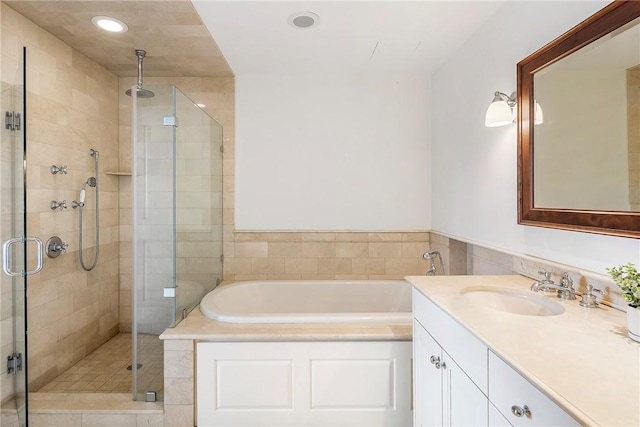 1 Tower Dr Unit 203, Portsmouth, RI 02871 - full bath with a shower stall, a bath, vanity, and recessed lighting