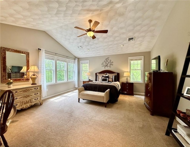 36 Jasmine Cir, North Kingstown, RI 02874 - bedroom with light carpet, vaulted ceiling, baseboards, and a ceiling fan