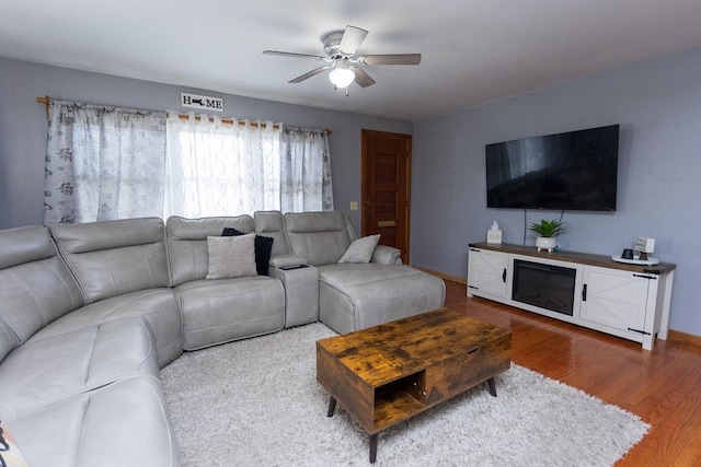 60 Sumach Ave, East Providence, RI 02915 - living room with ceiling fan, wood finished floors, and baseboards