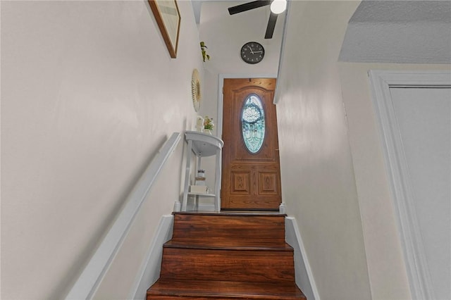 52 Eddy St, North Providence, RI 02911 - stairs with a ceiling fan