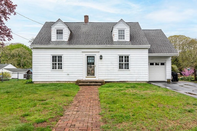 16 Sunset Ave, South Kingstown, RI 02879 - cape cod-style house with an attached garage, driveway, a chimney, and roof with shingles