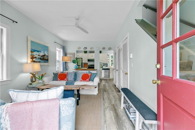 97 Narragansett Ave Unit C4, Newport, RI 02840 - living area featuring light wood finished floors and a ceiling fan
