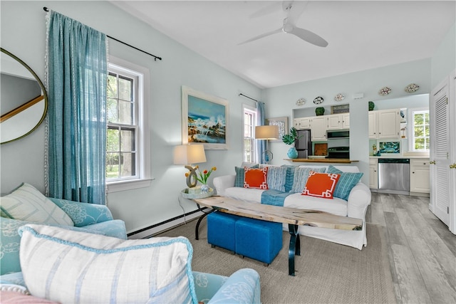 97 Narragansett Ave Unit C4, Newport, RI 02840 - living area featuring healthy amount of natural light, light wood-type flooring, baseboard heating, and a ceiling fan