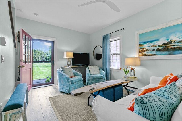 97 Narragansett Ave Unit C4, Newport, RI 02840 - living area featuring wood finished floors and a ceiling fan