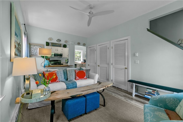 97 Narragansett Ave Unit C4, Newport, RI 02840 - living room with a ceiling fan and light wood-style flooring