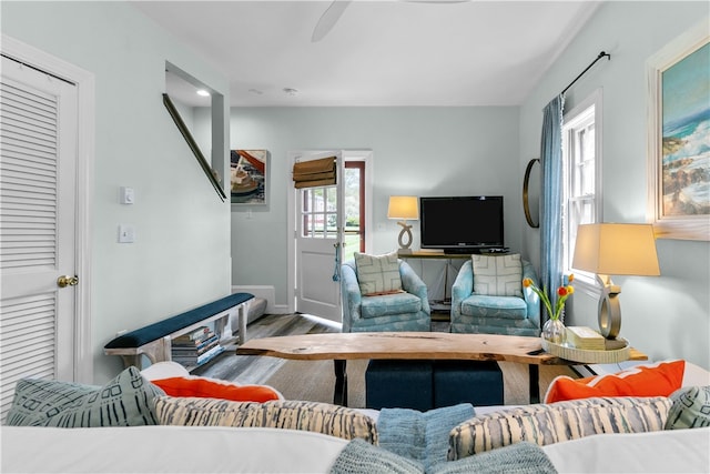 97 Narragansett Ave Unit C4, Newport, RI 02840 - living area with wood finished floors, baseboards, and a ceiling fan
