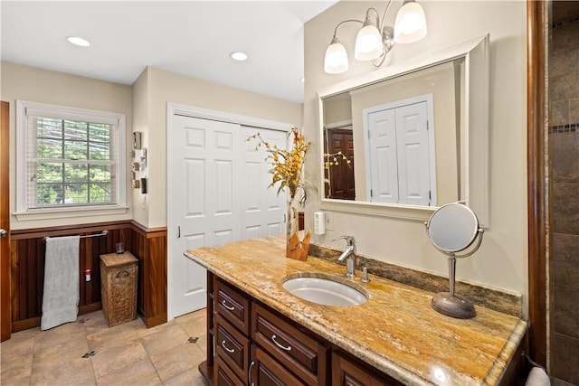10 Bartlett Rd, Middletown, RI 02842 - bathroom with vanity, wainscoting, and recessed lighting