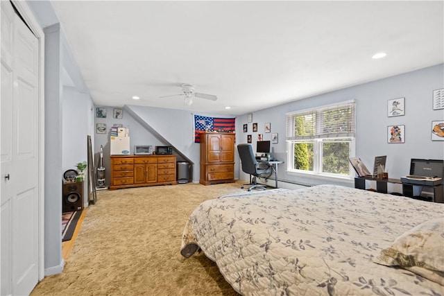 10 Bartlett Rd, Middletown, RI 02842 - bedroom with carpet floors, recessed lighting, an office area, a ceiling fan, and a closet