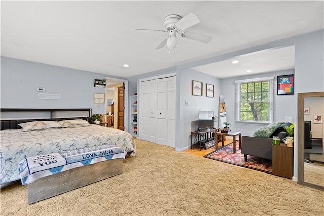 10 Bartlett Rd, Middletown, RI 02842 - carpeted bedroom featuring recessed lighting, a closet, and a ceiling fan