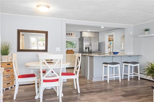 250 Shippee Plat Rd, Coventry, RI 02816 - dining space featuring dark wood-type flooring and ornamental molding