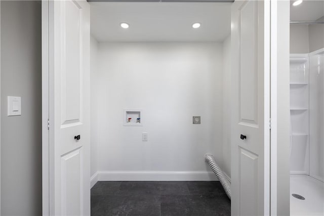 99 Scranton Ave, Warwick, RI 02888 - laundry room with hookup for an electric dryer, washer hookup, baseboards, and recessed lighting