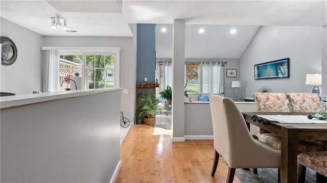 75 Valley Green Ct Unit C, North Providence, RI 02911 - dining area with baseboards, light wood-style flooring, recessed lighting, and lofted ceiling