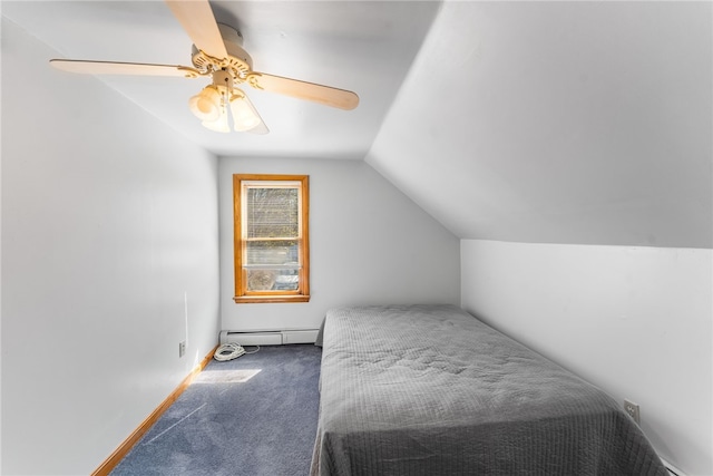34 Bates Ave, Coventry, RI 02816 - unfurnished bedroom with baseboard heating, carpet floors, vaulted ceiling, ceiling fan, and baseboards
