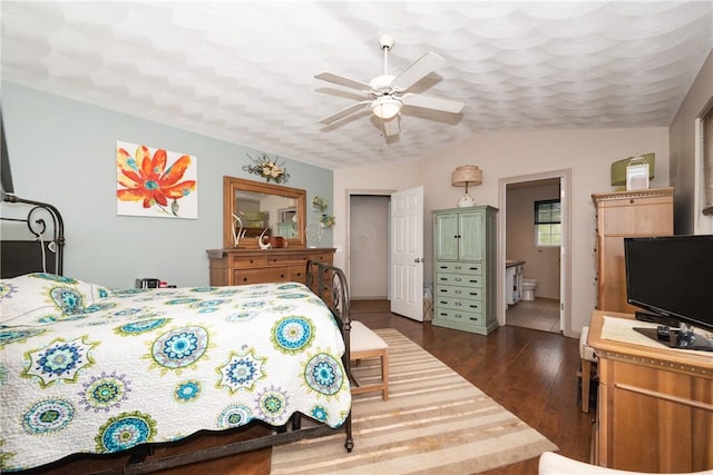 21 Fieldstone Dr, Coventry, RI 02816 - bedroom featuring dark wood-type flooring, vaulted ceiling, ensuite bathroom, a ceiling fan, and baseboards