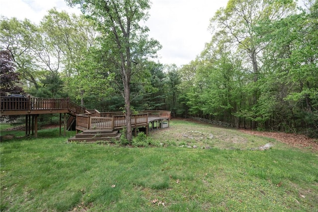 21 Fieldstone Dr, Coventry, RI 02816 - view of green lawn with a wooden deck