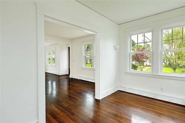 77 Glen Ave, Cranston, RI 02905 - empty room with a baseboard heating unit, dark wood finished floors, and baseboards