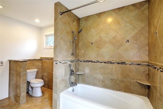 77 Glen Ave, Cranston, RI 02905 - full bathroom with toilet, shower / bath combination, recessed lighting, tile walls, and tile patterned floors