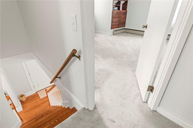 12 Arlington St, Westerly, RI 02891 - stairway with carpet flooring, baseboard heating, and baseboards