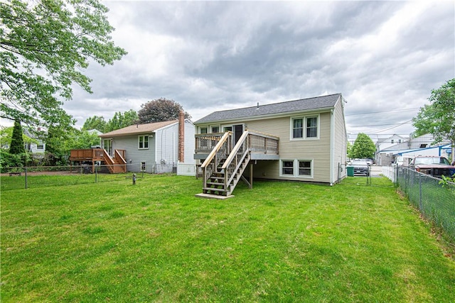 417 Privilege St, Woonsocket, RI 02895 - back of house featuring stairway and a wooden deck