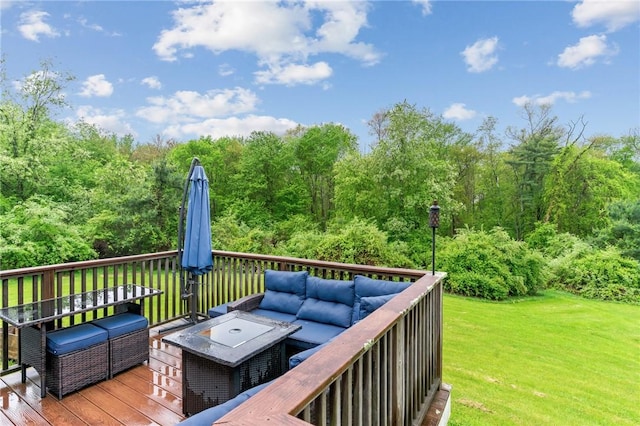 223 Chopmist Hill Rd, Glocester, RI 02814 - wooden deck featuring outdoor lounge area, a lawn, and a forest view