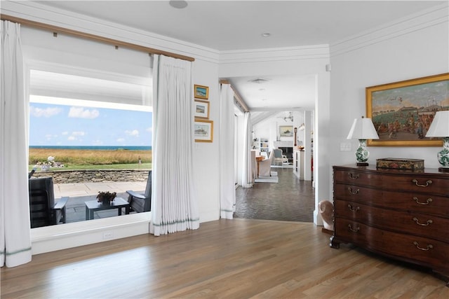 61 Baileys Ledge Rd, Little Compton, RI 02837 - hall featuring wood finished floors and crown molding