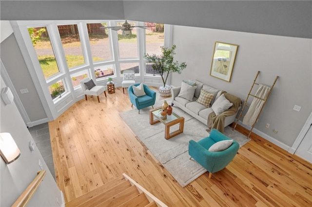 888 Plainfield Pike, Coventry, RI 02827 - living room with hardwood / wood-style flooring, baseboards, and ceiling fan