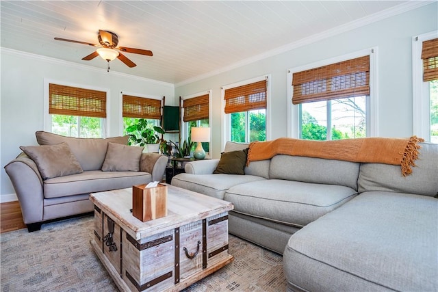 45 Nichols Rd, North Kingstown, RI 02852 - living room with healthy amount of natural light, crown molding, and a ceiling fan