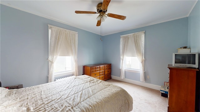 49 Nathaniel Ave, Pawtucket, RI 02860 - carpeted bedroom with multiple windows, baseboards, ornamental molding, and a ceiling fan