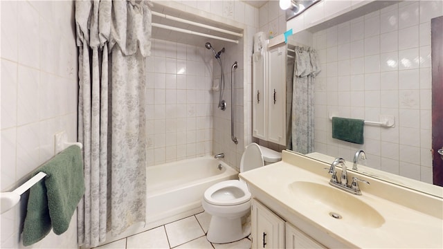 49 Nathaniel Ave, Pawtucket, RI 02860 - full bath with tile walls, tile patterned flooring, toilet, shower / tub combo with curtain, and vanity